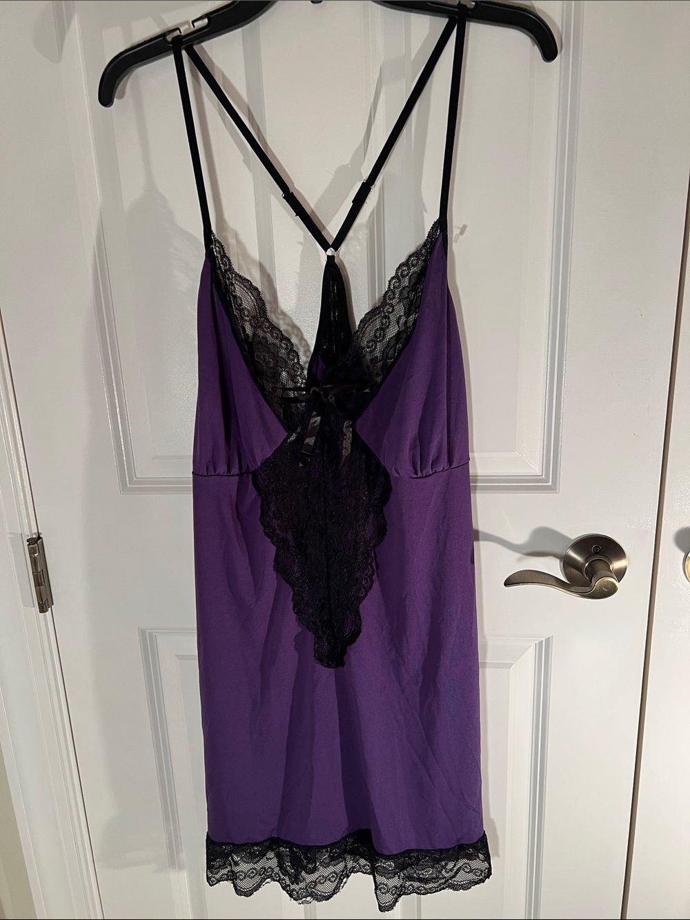 Source Unknown Purple Chemise with Black Lace Trim 3 XL